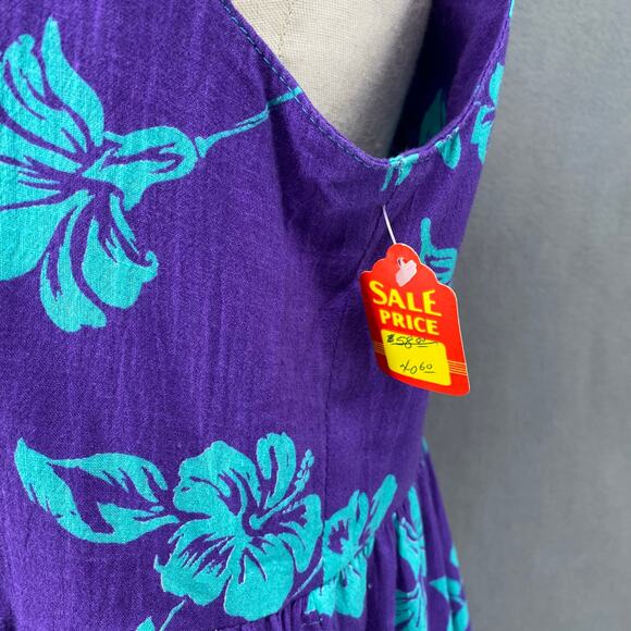 Vtg 80s 90s Two Potato Aloha Floral Midi Tiered Tie Shoulder Dress M Resort Wear - Picture 16 of 16